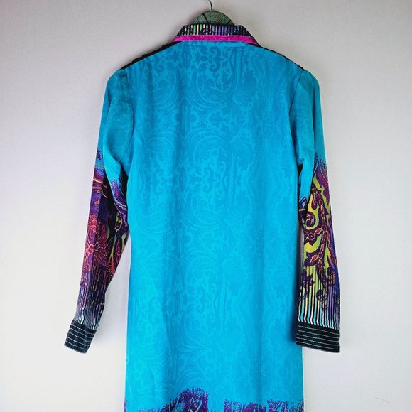 Vintage Pakistani Dress Top, Kameez, Side Splits w/ Lace & Silk Fabric, Size 40 - Picture 8 of 12
